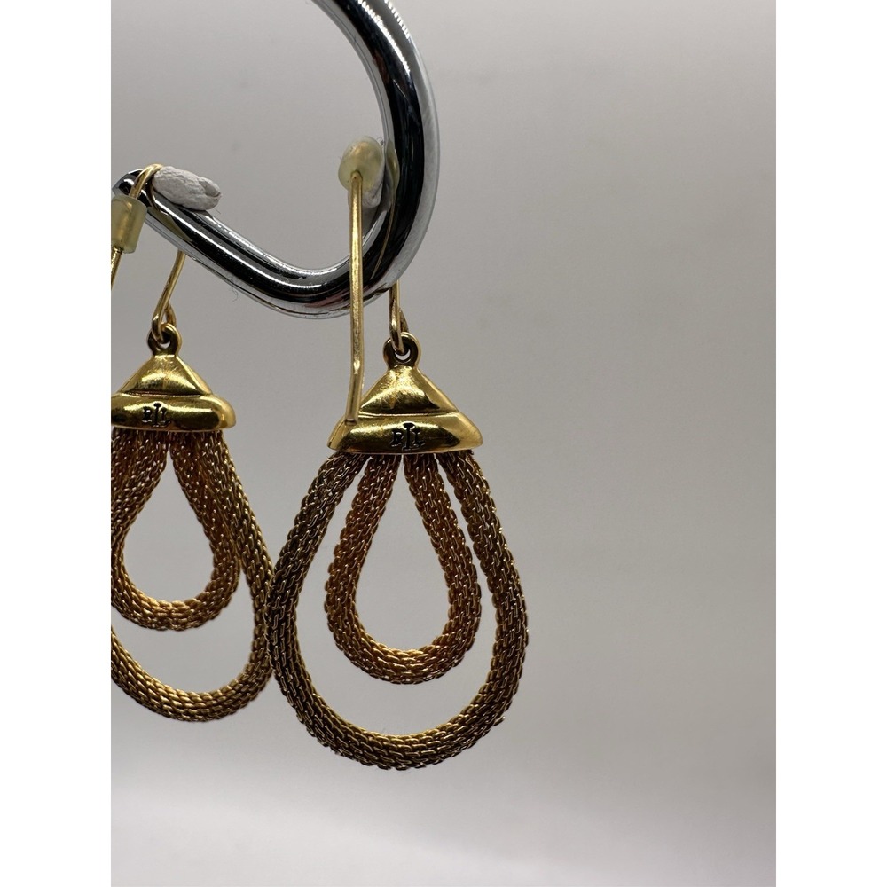 LRL Lauren Ralph Lauren Gold Tone Teardrop Chain Dangle Earrings Logo - Picture 4 of 7